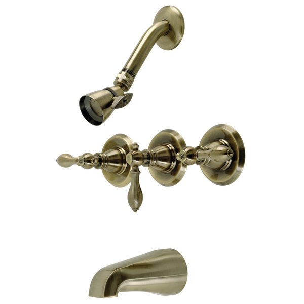 Kingston Brass KB233ACLAB Three-Handle Tub and Shower Faucet, Antique Brass KB233ACLAB